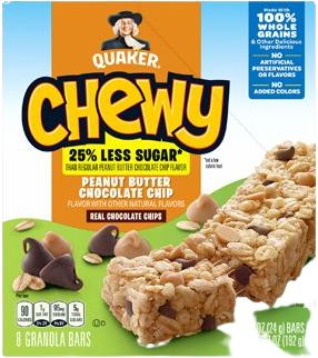 Quaker® 25% Less Sugar* Chewy Granola Bars - Peanut Butter Chocolate Chip package