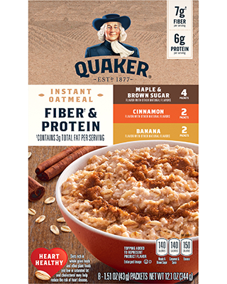 Quaker® Fiber & Protein Instant Oatmeal - Variety Pack package (pack view)
