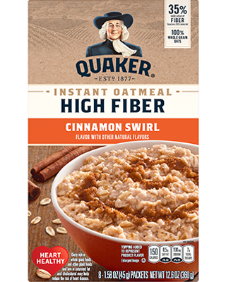 Quaker® High Fiber Instant Oatmeal - Cinnamon Swirl package