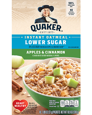 Quaker® Lower Sugar Instant Oatmeal - Apples and Cinnamon package