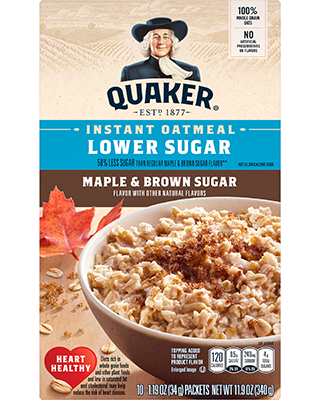 Quaker® Lower Sugar Instant Oatmeal - Maple and Brown Sugar package