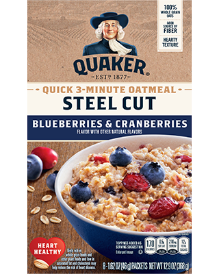 Quaker® Steel Cut Quick 3-Minute Oatmeal - Blueberries & Cranberries package