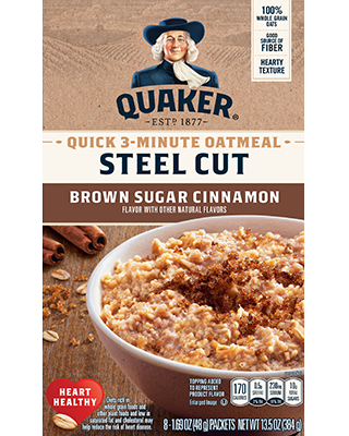 Quaker® Steel Cut Quick 3-Minute Oatmeal - Brown Sugar & Cinnamon package