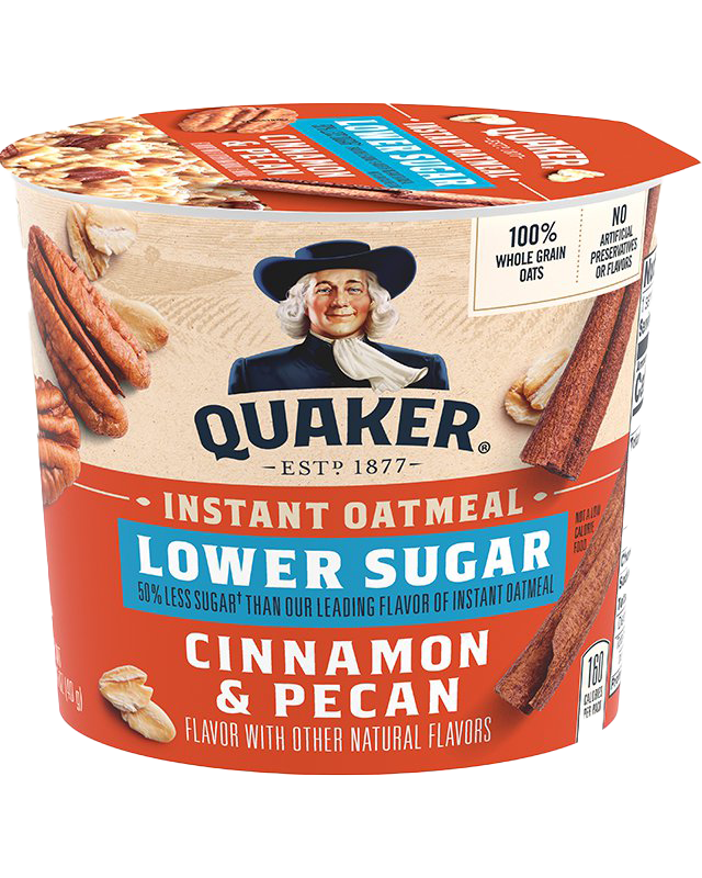 Quaker® Instant Oatmeal Cups - 50% Less Sugar Cinnamon Pecan package
