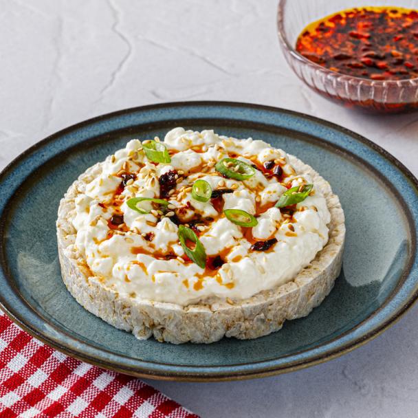 Recipe Spicy Cottage Cheese Chili Crunch Rice Cake