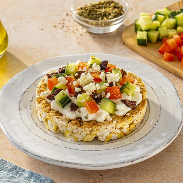 Greek Salad Rice Cake with Cottage Cheese